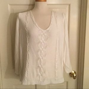 Worth Optic White Jersey Cable V Neck Pullover